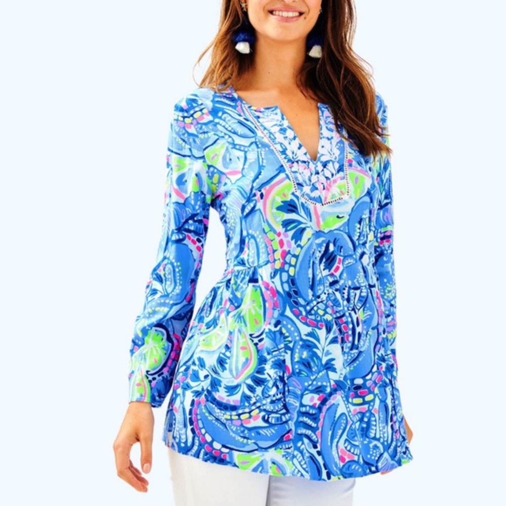 LILLY PULITZER Lyndsea Tunic Blue Peri Pinch Pinch XXS Style# 29175 - Picture 2 of 11